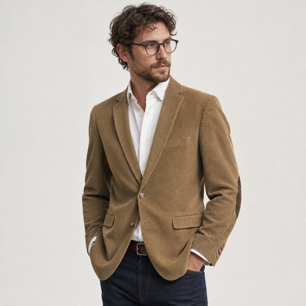 Ralph Lauren Mens 46R Corduroy Sport Coat Blazer Tan Elbow Patches Dog Lining
